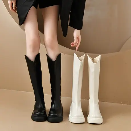 小众靴子女长筒靴2023秋季年新款爆款白色春季骑士靴厚底高筒靴女商品大图