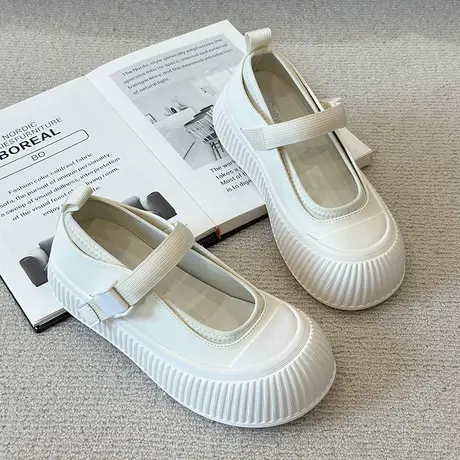 厚底小白鞋女夏季2023新款百搭魔术贴日系玛丽珍鞋舒适休闲帆布鞋商品大图