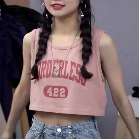 美式复古运动吊带背心女夏季外穿宽松ins潮白色无袖T恤篮球服上衣商品大图