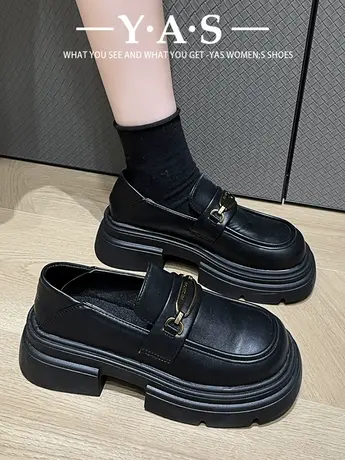 厚底乐福鞋女2024新款春季一脚蹬女鞋子黑色jk单鞋英伦风小皮鞋潮商品大图