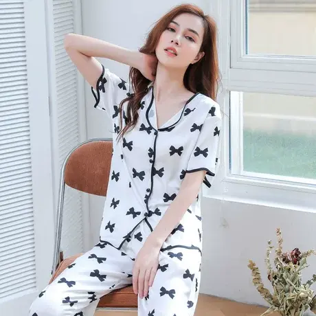 睡衣女夏冰丝ins风性感网红爆款蝴蝶结短袖2023新款春秋薄家居服商品大图
