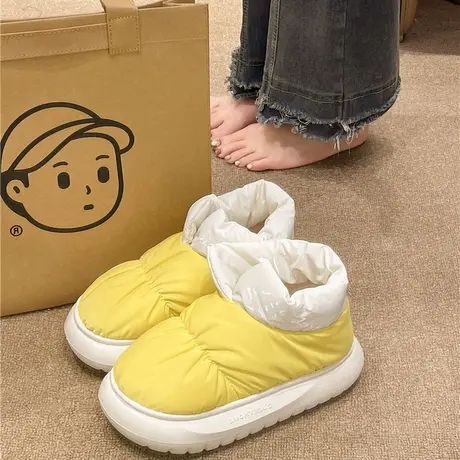 新款棉拖鞋女冬季厚底防滑外穿室内羽绒防水加绒高帮包跟保暖棉鞋商品大图