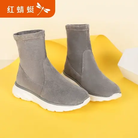 红蜻蜓女鞋2021年秋冬季网红瘦瘦靴女增高平底切尔西靴袜靴短靴女商品大图