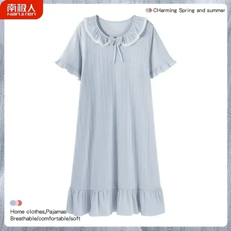 南极人睡裙夏季女款夏天纯棉性感女士孕妇花边睡衣女夏款2023新款商品大图