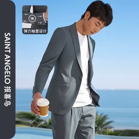 报喜鸟春季新款男士商务时尚正装西装套装一粒扣修身休闲青年西服图片