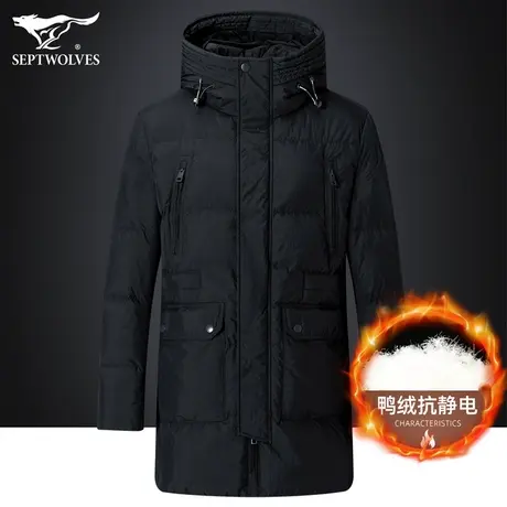 七匹狼狼族生活中长款羽绒服男2023冬季极寒连帽鸭绒外套蓄热上衣商品大图