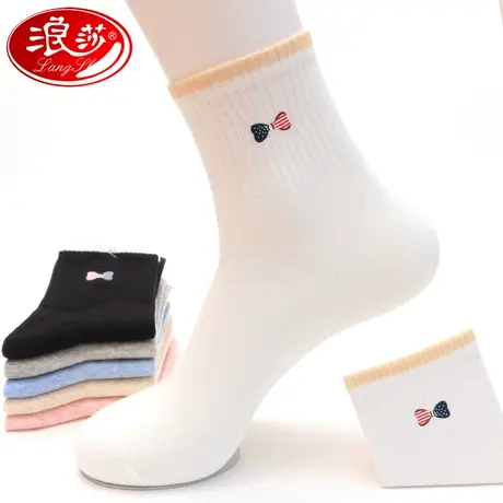 浪莎袜子女纯棉秋冬防臭女袜韩版中筒女士棉袜春秋季可爱ins袜潮商品大图