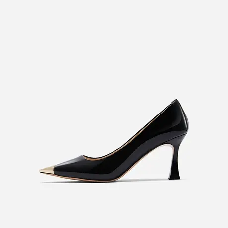 Nine West/玖熙2023年秋季新款高跟鞋女小铁头方头漆皮粗跟单鞋女图片