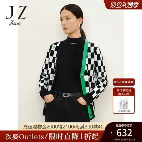 商场同款JZ玖姿时髦棋盘格小黄人开衫毛衫女2023冬新款JWCD30622商品大图