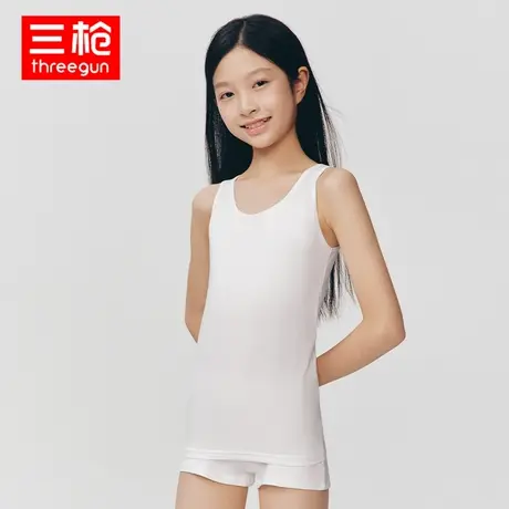 三枪背心女童2023春夏水柔弹力棉少女背心第一阶段双层防走光内衣商品大图