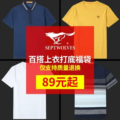 F【上衣福袋】七匹狼男装商务休闲t恤男士舒适时尚百搭体恤上衣商品大图