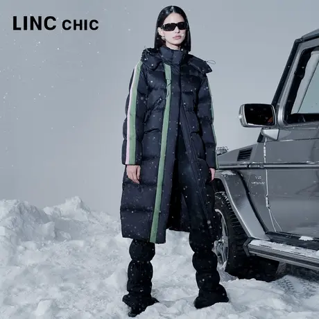 【明星同款】LINCCHIC金羽杰2023秋冬新品鹅绒轻体长款羽绒服女商品大图