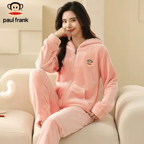 Paul Frank/大嘴猴睡衣女冬天法兰绒加厚保暖韩版外穿家居服套装图片