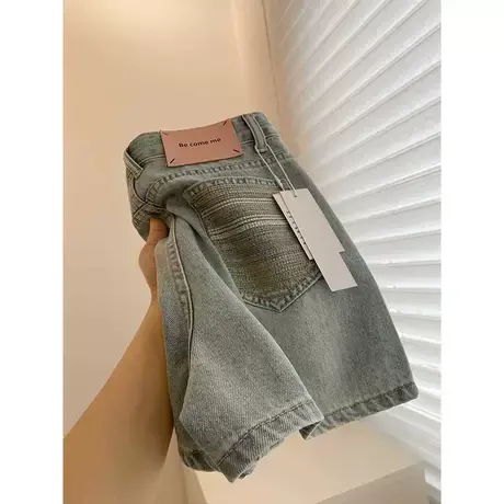 复古浅蓝牛仔短裤女！百搭高腰显腿长编织口袋a字阔腿休闲热裤夏图片