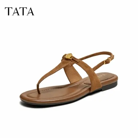 【好物体验专享】TATA他她一字带平底人字拖鞋女休闲绑带凉鞋夏季商品大图