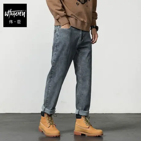 伟臣2023秋冬新品大码男式加厚牛仔裤胖子加肥加大宽松直筒休闲裤商品大图
