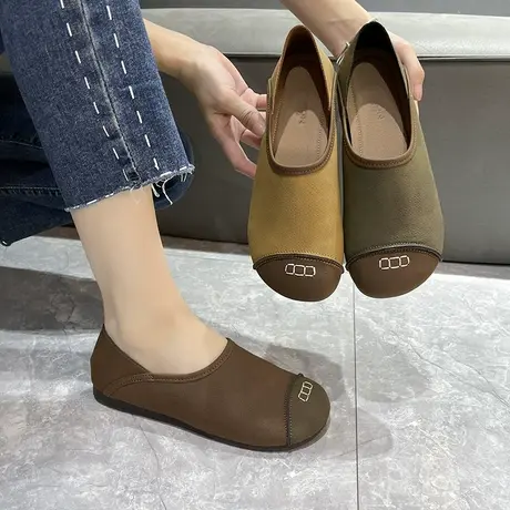 单鞋女瓢鞋平底妈妈鞋2023年新款春秋季浅口休闲时尚一脚蹬奶奶鞋图片