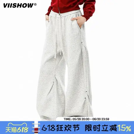 VIISHOW美式高街铆钉褶皱休闲裤男潮牌cleanfit直筒宽松运动卫裤商品大图
