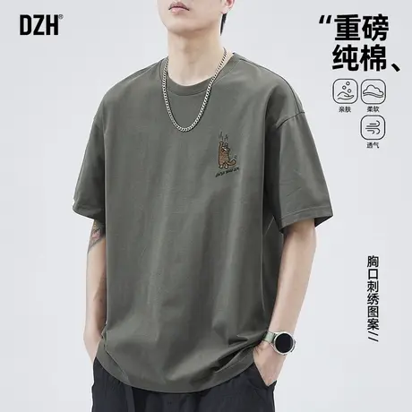 男士夏季纯棉短袖男高级感痞帅2025新款重磅刺绣t恤宽松圆领上衣商品大图