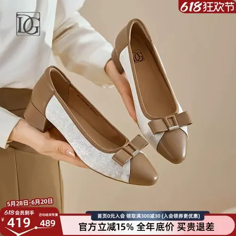 【商场同款】浅口单鞋女2025春季新款羊皮粗跟蝴蝶结通勤女鞋皮鞋图片