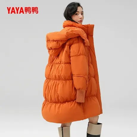 【鸭鸭甄选】2024冬反季中长款连帽时尚百搭加厚宽松蓄热鸭绒服C商品大图