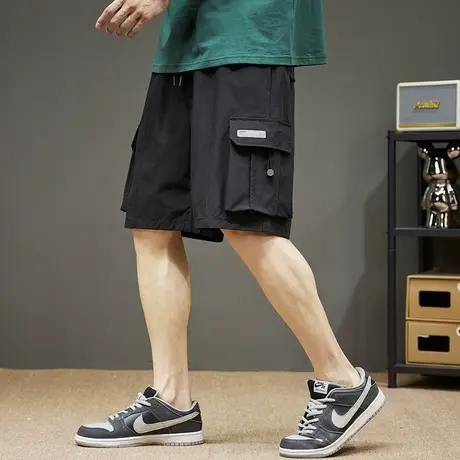 唐狮夏季新款休闲短裤男宽松工装裤灰色大口袋五分裤显瘦中裤潮商品大图