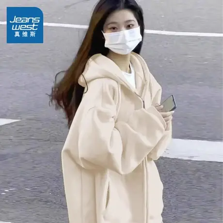 KMV真维斯外套女士春秋款连帽卫衣2025新款小个子休闲开衫上衣服商品大图