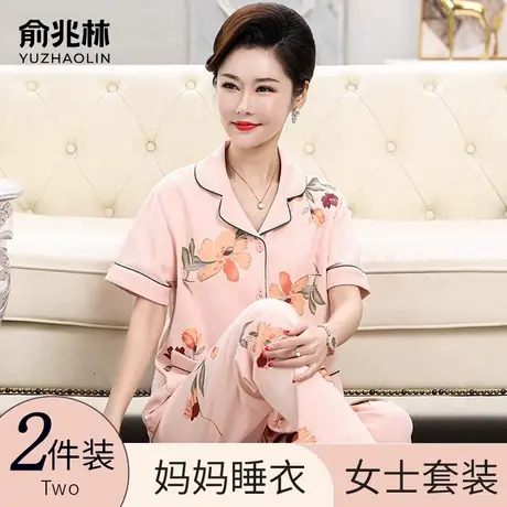 妈妈睡衣2025新款女士夏季中老年大码春秋款纯棉可外穿家居服套装商品大图