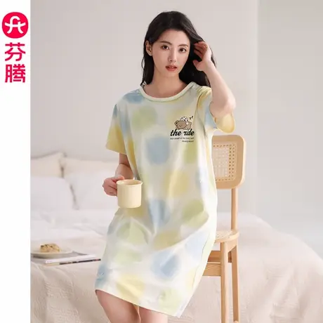 芬腾睡裙女夏季纯棉短袖中长款连衣裙休闲卡通睡衣家居服2024新款商品大图