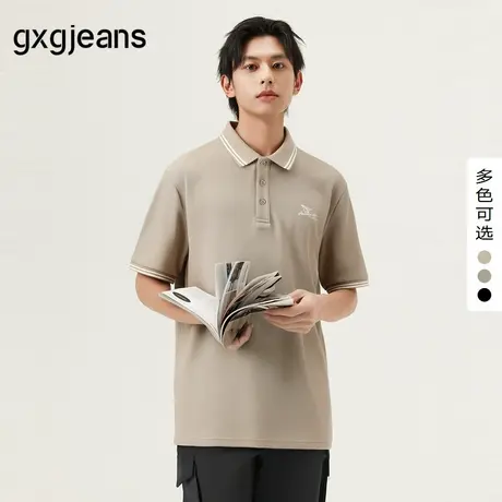 【3色可选】gxgjeans男装 2024年夏季新款卡其色翻领短袖POLO男图片