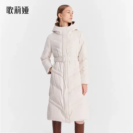 歌莉娅长款羽绒服女冬季新款修身保暖白鹅绒服连帽外套1ANL8D100商品大图