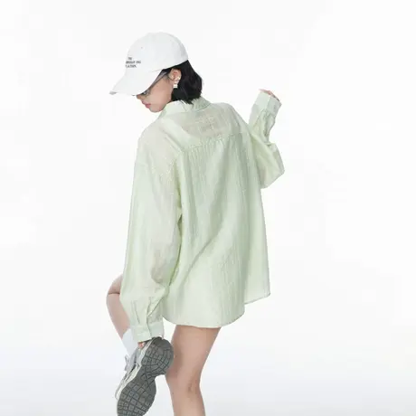 纯色翻领宽松慵懒松弛感长袖衬衫女夏季新款美式复古情侣衬衣外套商品大图