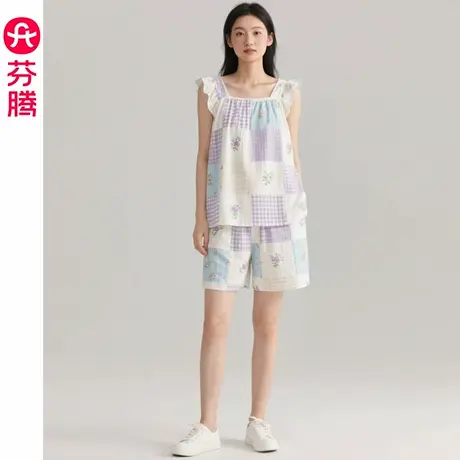 芬腾睡衣女夏季无袖背心套装2025新款薄款透气女款休闲大码家居服商品大图