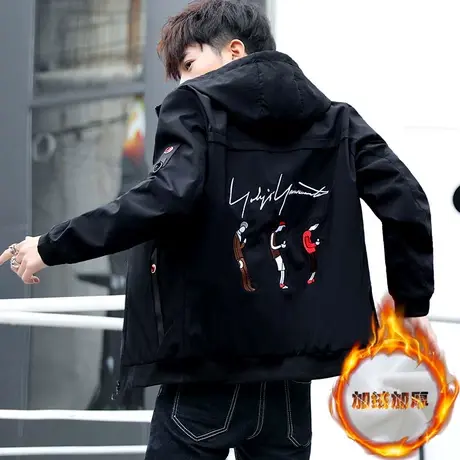 外套男士2023新款秋冬季加绒加厚韩版潮流上衣服学生帅气夹克男装商品大图