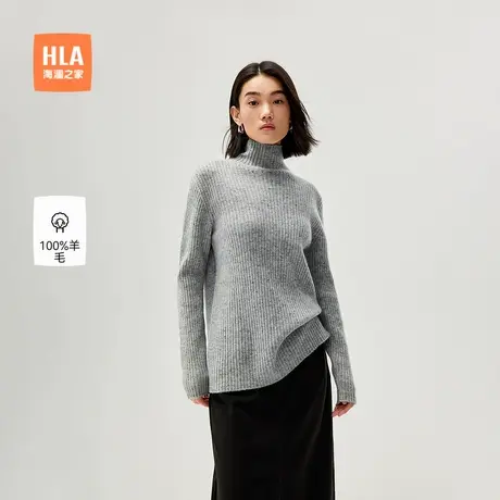 HLA/海澜之家纯羊毛针织衫24秋冬新款可翻高领内搭显瘦羊毛衫女装商品大图