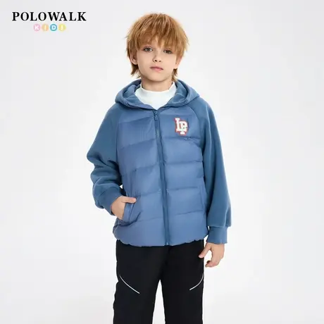 【90白鸭绒】POLOWALK童装男童连帽羽绒服25年摇粒绒拼接轻薄外套商品大图