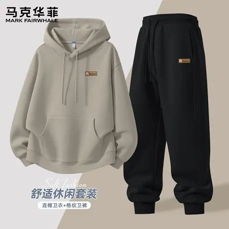 马克华菲休闲套装男士复古连帽卫衣男款秋季宽松运动束脚卫裤男X商品大图