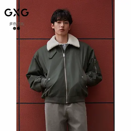 GXG男装 复古仿羊毛羔领工装夹克休闲棉服刺绣外套 25年冬季新品商品大图