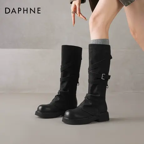 达芙妮长筒靴女2026新款秋冬季美拉德加绒厚底西部牛仔骑士长靴子图片