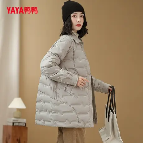 【双十一预售】鸭鸭羽绒服女2023秋冬中长单排扣衬衫领韩版外套Y图片