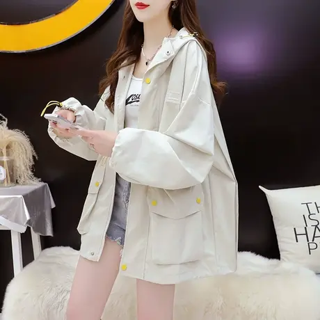 设计感连帽工装外套女2023年新款秋季宽松休闲洋气百搭慵懒风上衣图片