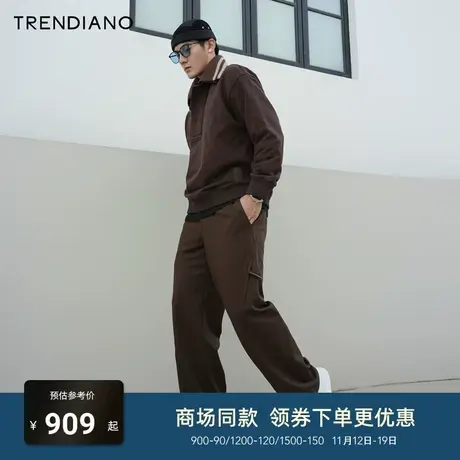 TRENDIANO官方侧拉链百搭宽松休闲裤长裤男潮2023新款冬季商品大图