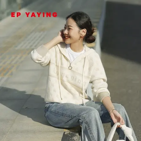 [阿拉善羊绒]EP雅莹女装 无染色老花卫衣针织衫 商场同款9516A商品大图