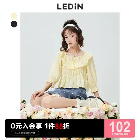 乐町甜美荷叶边上衣休闲夏季新款雪纺上衣女宽松超仙图片