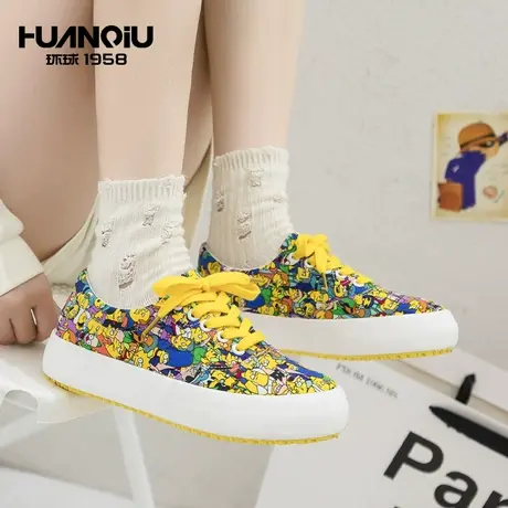 环球2024年秋冬新款个性涂鸦帆布鞋女网红爆款百搭休闲板鞋女鞋子商品大图