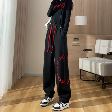 运动裤女宽松休闲束脚春秋2024年街舞高腰直筒阔腿灯笼卫裤ins潮图片