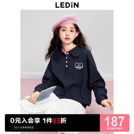 乐町甜美娃娃领上衣可爱俏皮套头衫2023年秋季新款翻领宽松卫衣图片