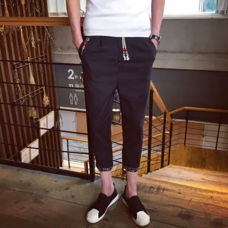 夏季男士休闲裤小脚裤子男韩版潮流修身九分裤 男哈伦裤9分裤薄款商品大图