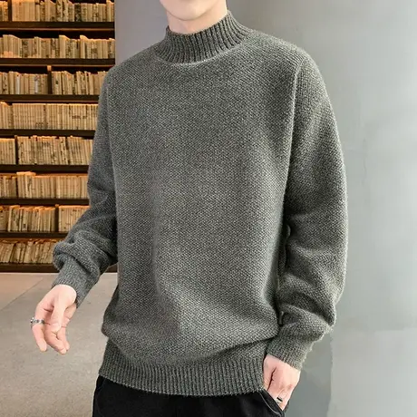 男士半高领毛衣韩版潮流2023年新款秋冬季加厚针织衫中立领毛线衣商品大图