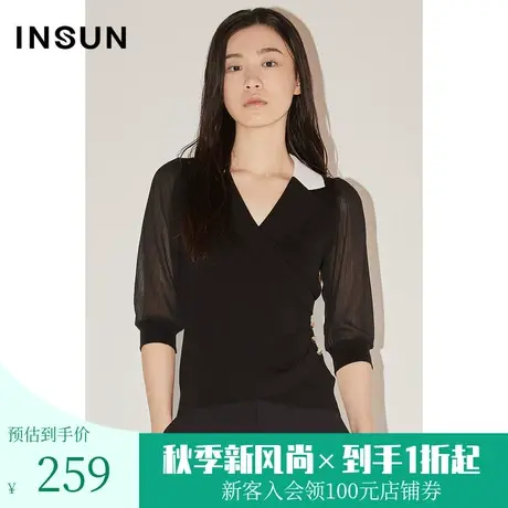 恩裳COVER初春秋环保纱线撞色翻驳领叠交设计商务感针织衫商品大图